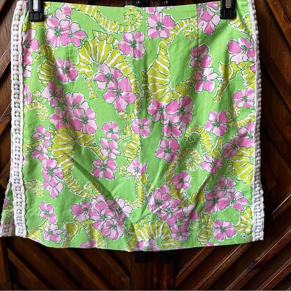 Lilly Pulitzer Womens Mini Floaters Vintage Green and Pink Seahorse Skirt